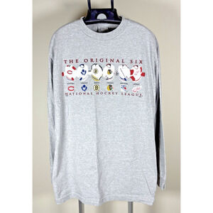 NHL The Original Six National Hockey League Long Sleeve Gray Shirt Men's Sz M